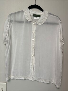 White Short-Sleeve Button-Down Blouse